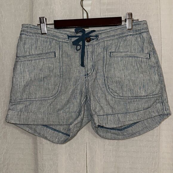 The North Face 4 Blue Larisen Stripe Button Outdoor Four Pocket Linen Shorts - Picture 2 of 12